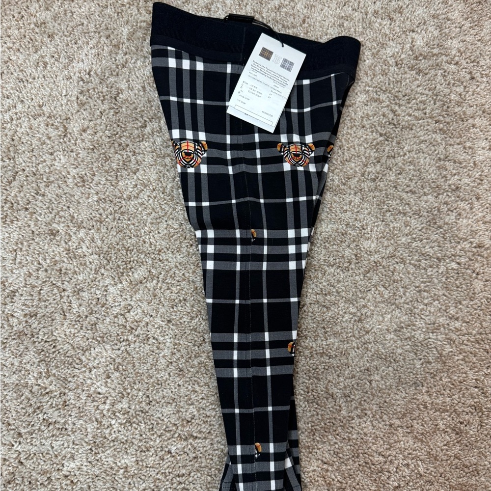 Authentic New Burberry Black and White Plaid Leggings